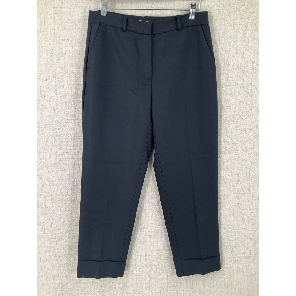 Zara Trousers Women Medium Black Cropped Cuffed Tailored Minimalist Classic Slim